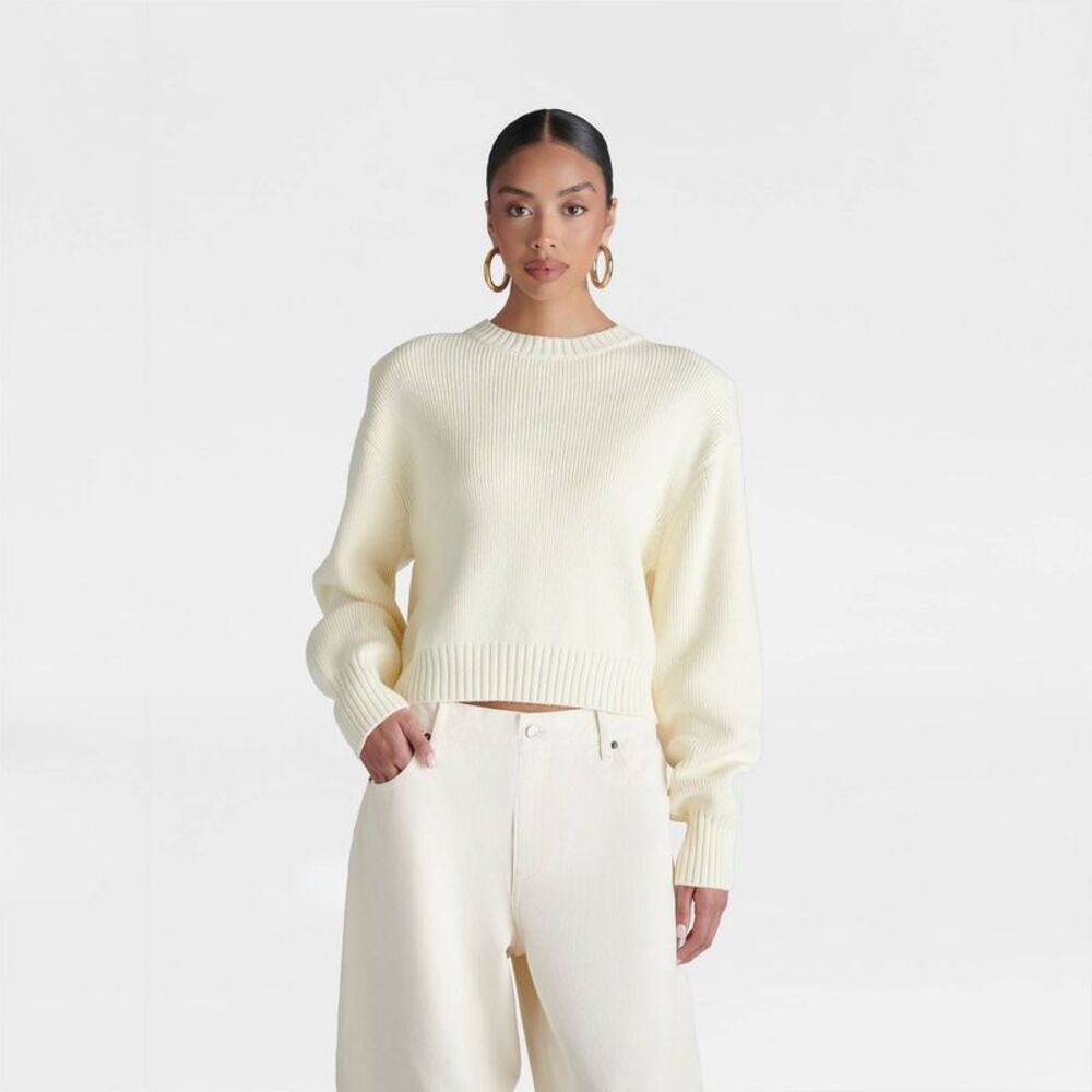 KBB by KAHLANA Women's Long Sleeve 'The Shoulder Pad Sweater' - Cream S